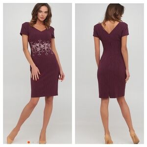 J. Peterman Embroidered Sheath Dress In Eggplant Burgundy Size 6